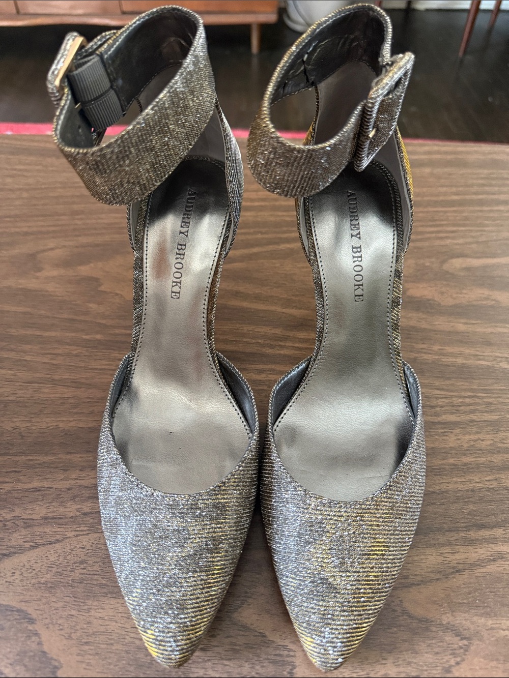 Audrey Brooke Metallic Pointed-Toe Ankle-Strap Heels - Silver